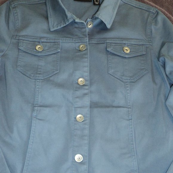 Susan Graver Women's Small Jacket Coat Cotton  Blue Unlined - Picture 4 of 8